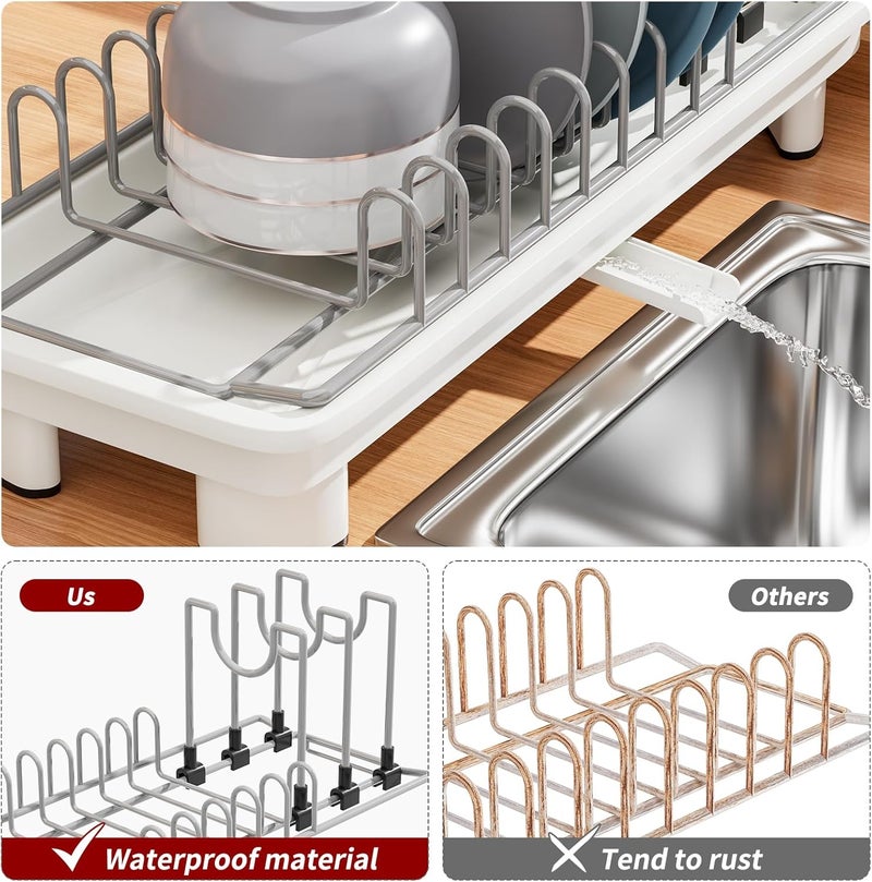 SanDream Small Dish Drying Rack with Removable Utensil Holder & Anti-Scratch Base - Stainless Steel Dish Rack, Dish Drying Rack with Drainage & Space Saving Design for Kitchen Counter, White - Image 5